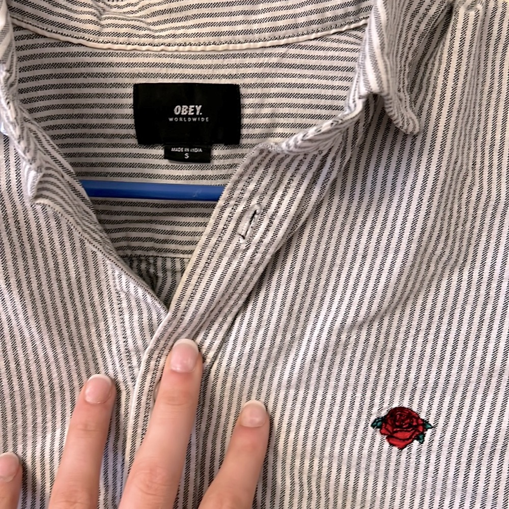 Like new OBEY Mens small stripped button shirt